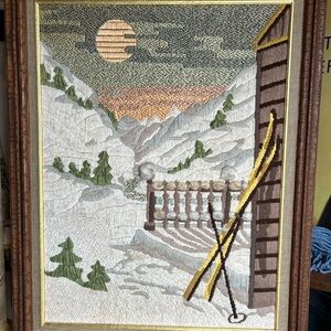 Framed Winter Landscape Embroidery Art